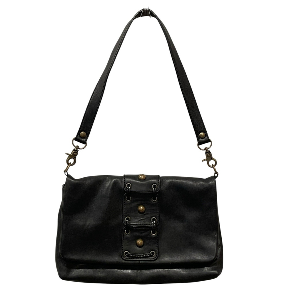 Donald J Pliner Womens Leather Bag Purse Shoulder Strap Brass Hardware Black